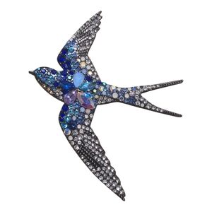 Vintage Swallow Bird Brooch Pin Blue Iridescent Sparkle Bling Elegant Rhinestone
